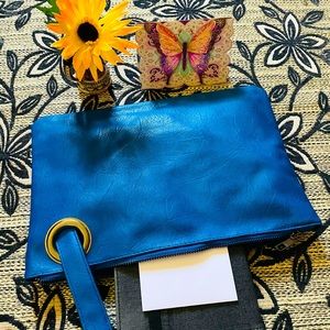 NEW Stylist Blue Leather Pouch Clutch Wristlet